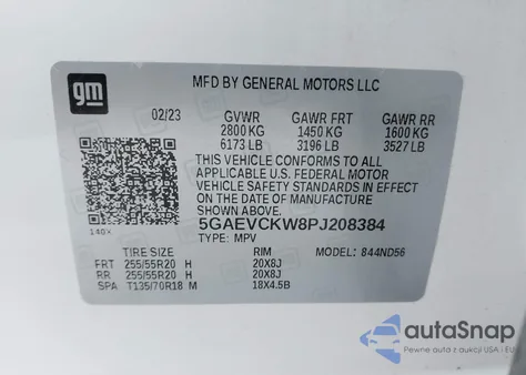 2023 Buick Enclave Avenir Awd z USA, uszkodzony, nr VIN 5GAEVCKW8PJ208384